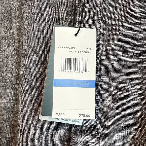 Perry Ellis Shirt Mens XL Blue Dark Sapphire Linen Blend Short Sleeve Button Up - Picture 3 of 12